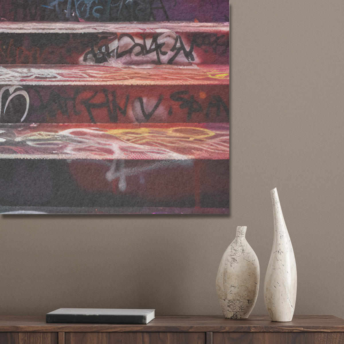 AKUSTIKPANEEL Treppe - Graffiti - Farben - Kunst 70x100 cm - Multicolor, Textil (70/0.9/100cm) - MuchoWow