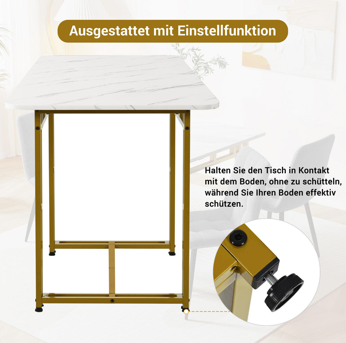 ESSTISCH MDF mit goldenem Metallgestell, 120/70/74 cm, Golden - Goldfarben, Holzwerkstoff (120/70/74cm) - Redom