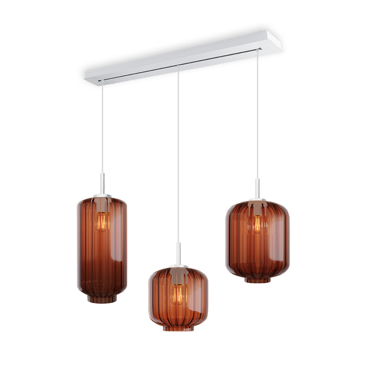 HÄNGELEUCHTE Velo 3-flammig Braun Ø 18/20/25cm - Braun/Weiß, Glas (25/25/27cm) - s.luce