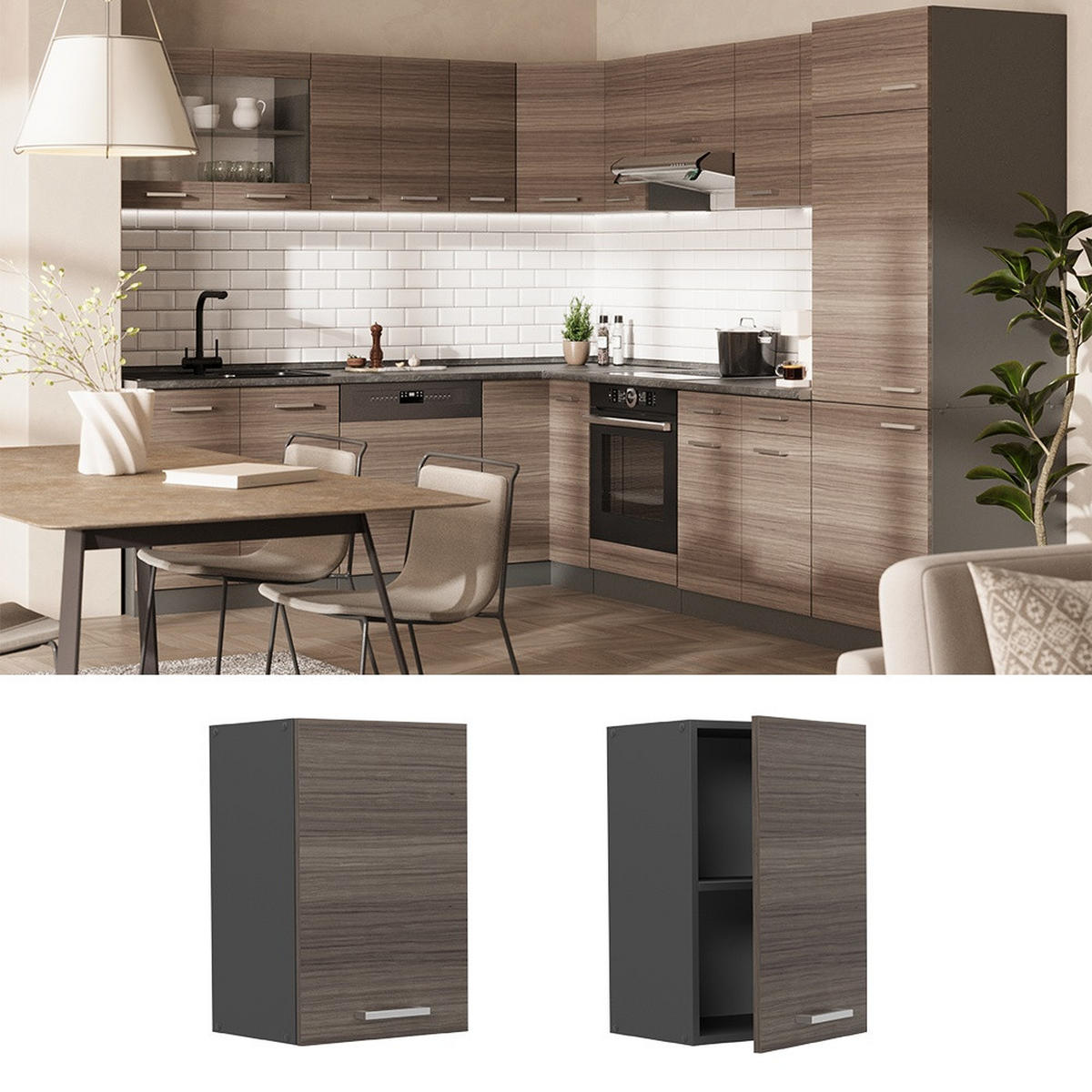 VISEĆI KUHINJSKI ORMAR R-Line Plemenita Siva 40 cm - siva/antracit, drvni materijal (40/60/31cm) - Vicco