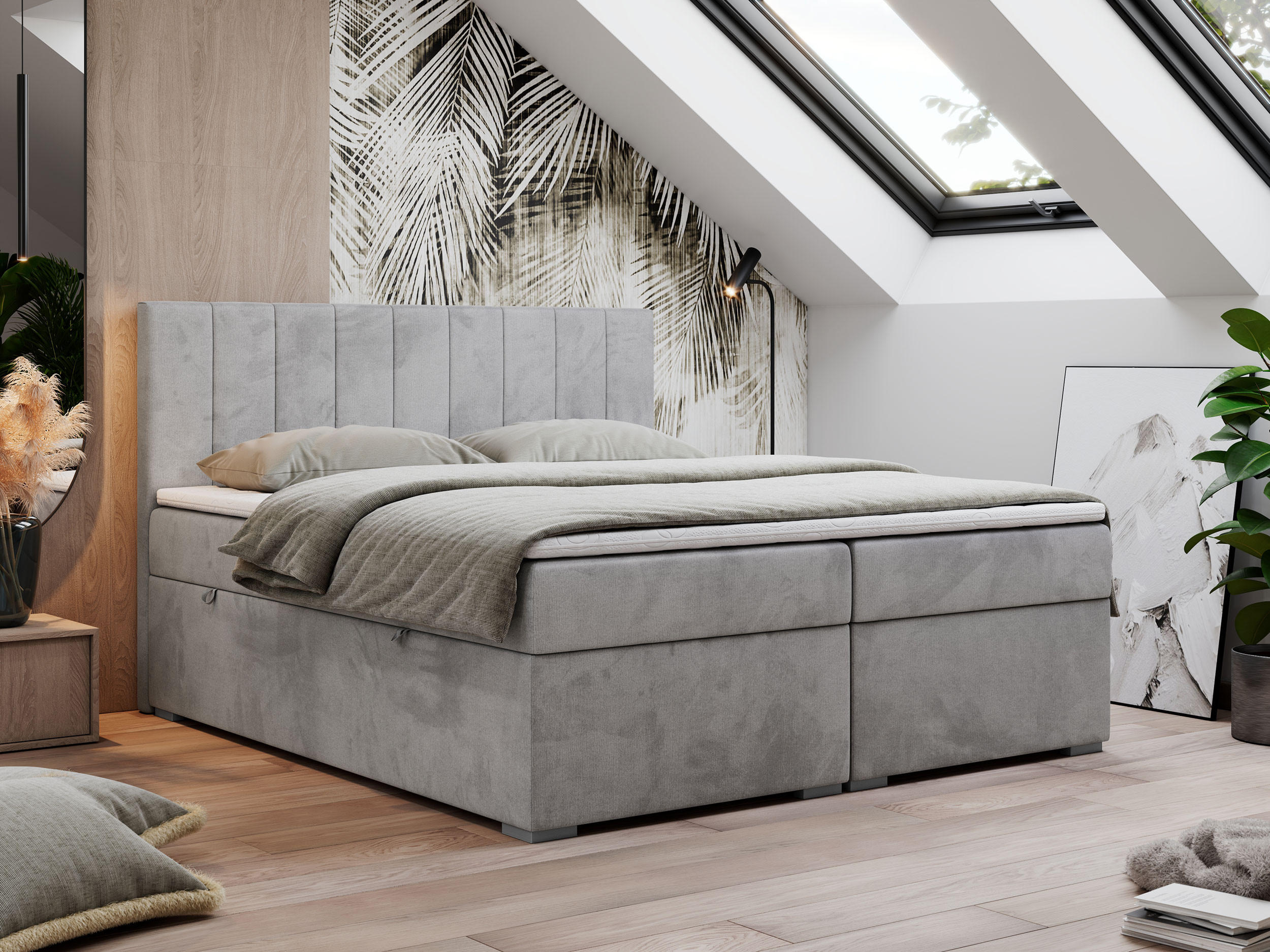 BOXBETT LOPE 140/200 - Hellgrau Velvet - H3 - Hellgrau, Holz/Textil (140/200cm)