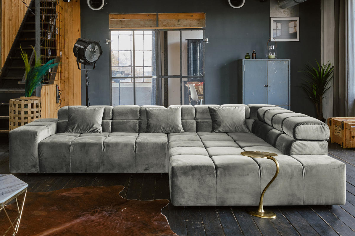 ECKSOFA MIT MOTORISCHEM SITZVORZUG NEVADA Silber Velvet - Silberfarben/Schwarz, Textil (319/215cm) - KAWOLA