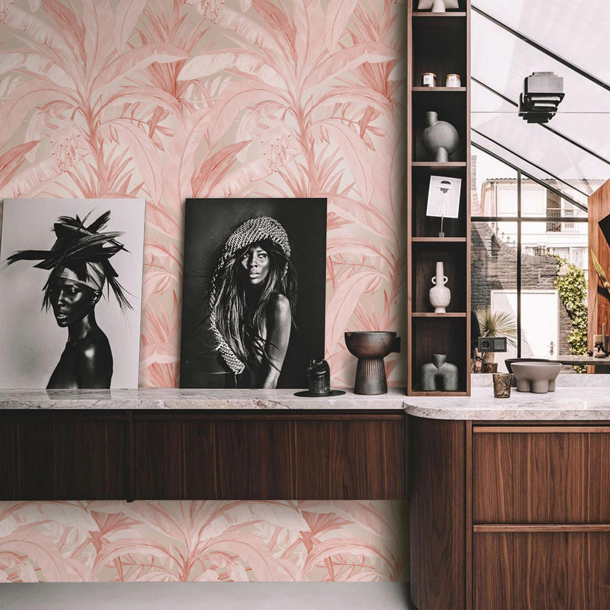TAPETE Dschungel aus echtem Papier, 200x280cm, 8 Bögen - Pink, Papier (280/200cm) - WALLPAPERS4BEGINNERS