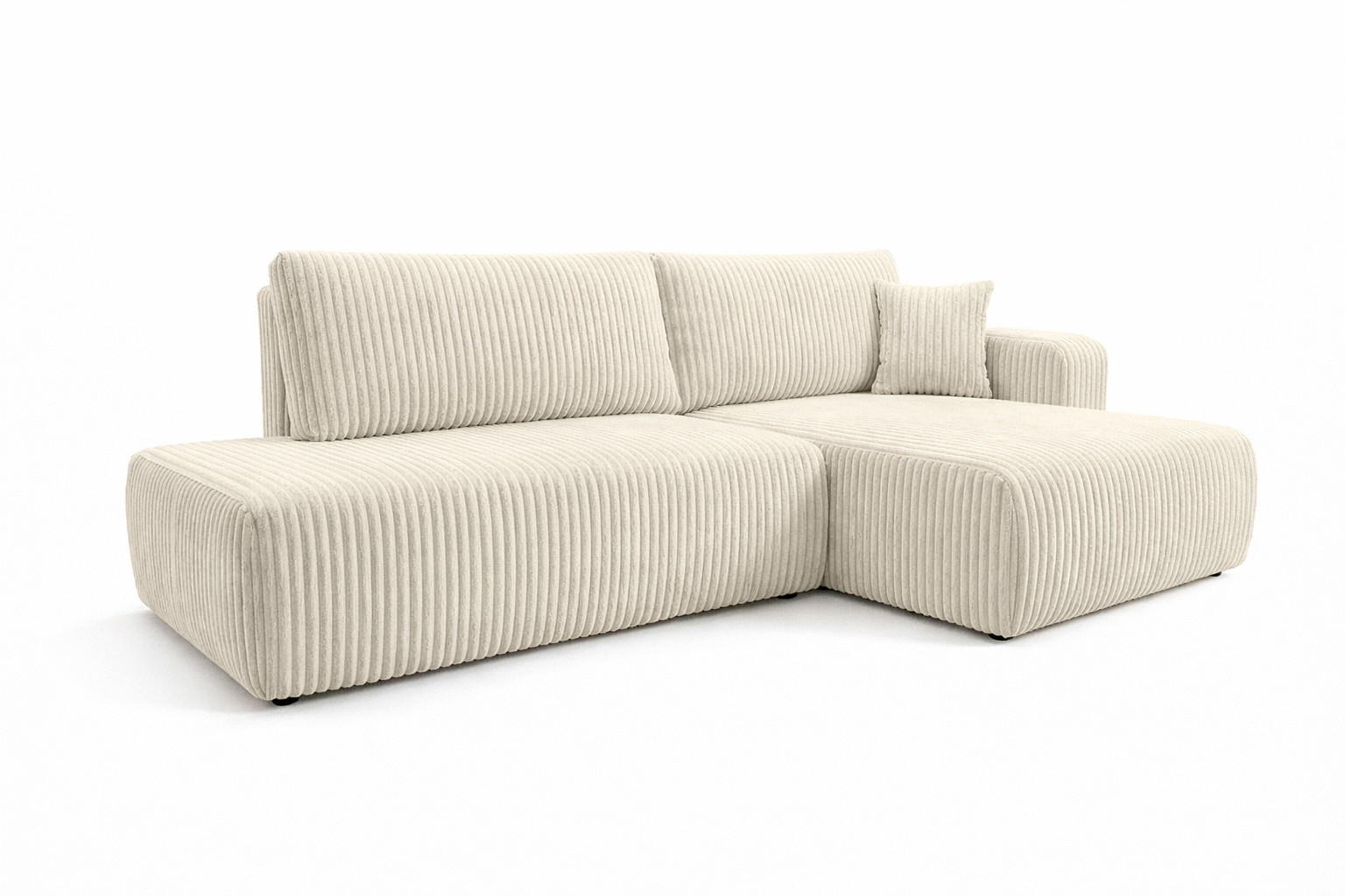 ECKSOFA Mit Schlaffunktion Und Bettkasten, Cordstoff Tilia, Ecru, Rechts, OPEN XL - Ecru, Holz (262/145cm) - Kaiser Möbel