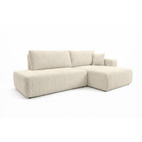 ECKSOFA Mit Schlaffunktion Und Bettkasten, Cordstoff Tilia, Ecru, Rechts, OPEN XL - Ecru, Holz (262/145cm) - Kaiser Möbel