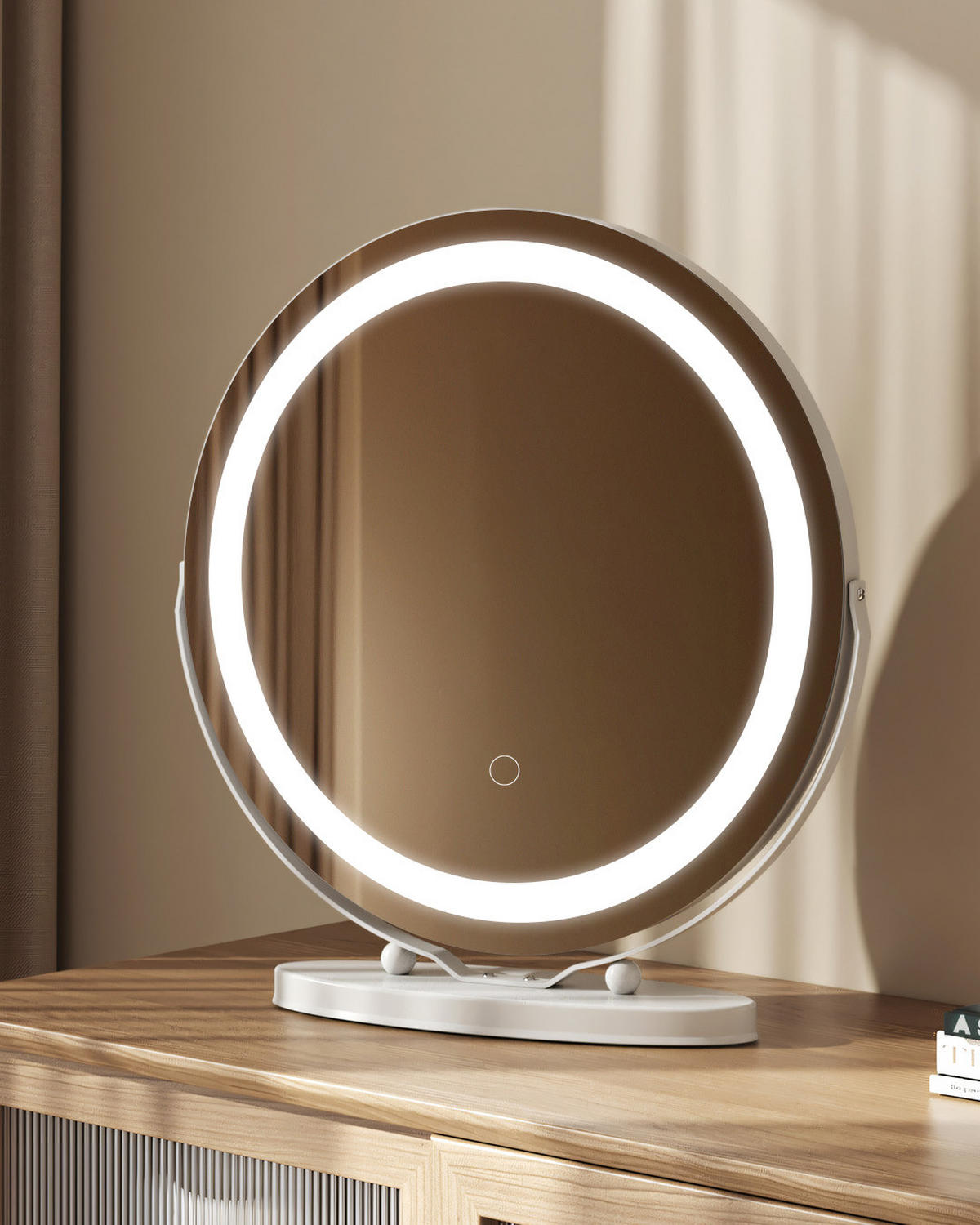 SCHMINKSPIEGEL mit Beleuchtung 52/49,8/11,1 cm - Weiß, Glas (50/52/11cm) - EMKE