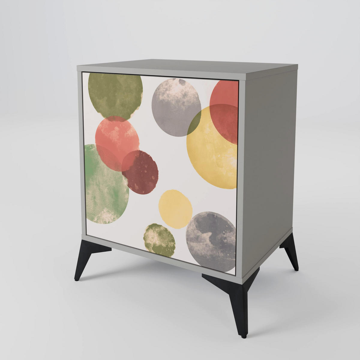 SIDEBOARD FLEETING HAPPINESS, Grau, 57,5x42x72,5 cm, Schwarze Metallfüße - Multicolor/Schwarz, Holzwerkstoff/Metall (57.5/72.5/42cm) - SpaceRebels