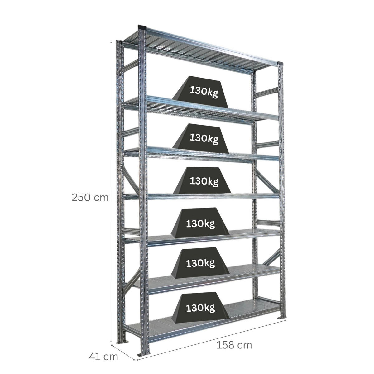 FACHBODENREGAL Proximo Stecksystem 250x150x40cm 7 Ebenen Beidseitig nutzbar Verzinkt - Silberfarben, Metall (150/250/40cm) - PROREGAL