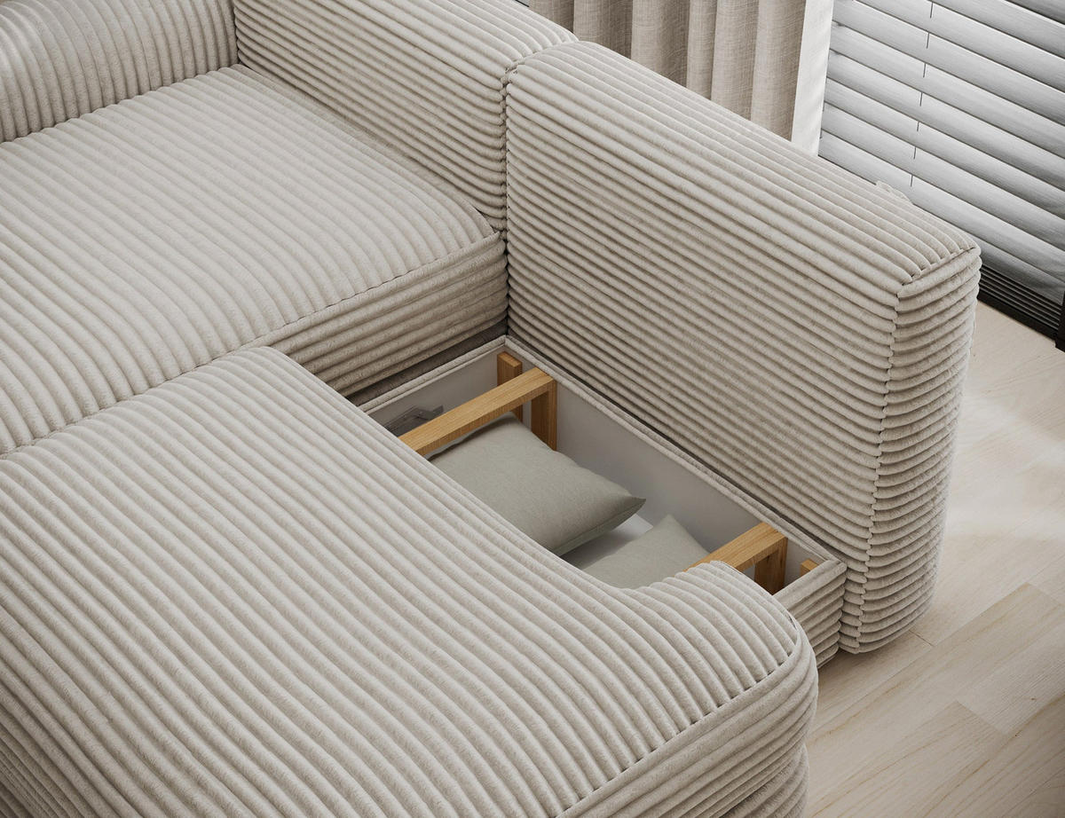 ECKSOFA RIPELI L-Form mit Schlaffunktion & Bettkasten – Modernes 3-Sitzer Sofa, Wellenfederung, 217 × 175 cm - Beige/Schwarz, Kunststoff (217/175cm) - Wohnideebilder
