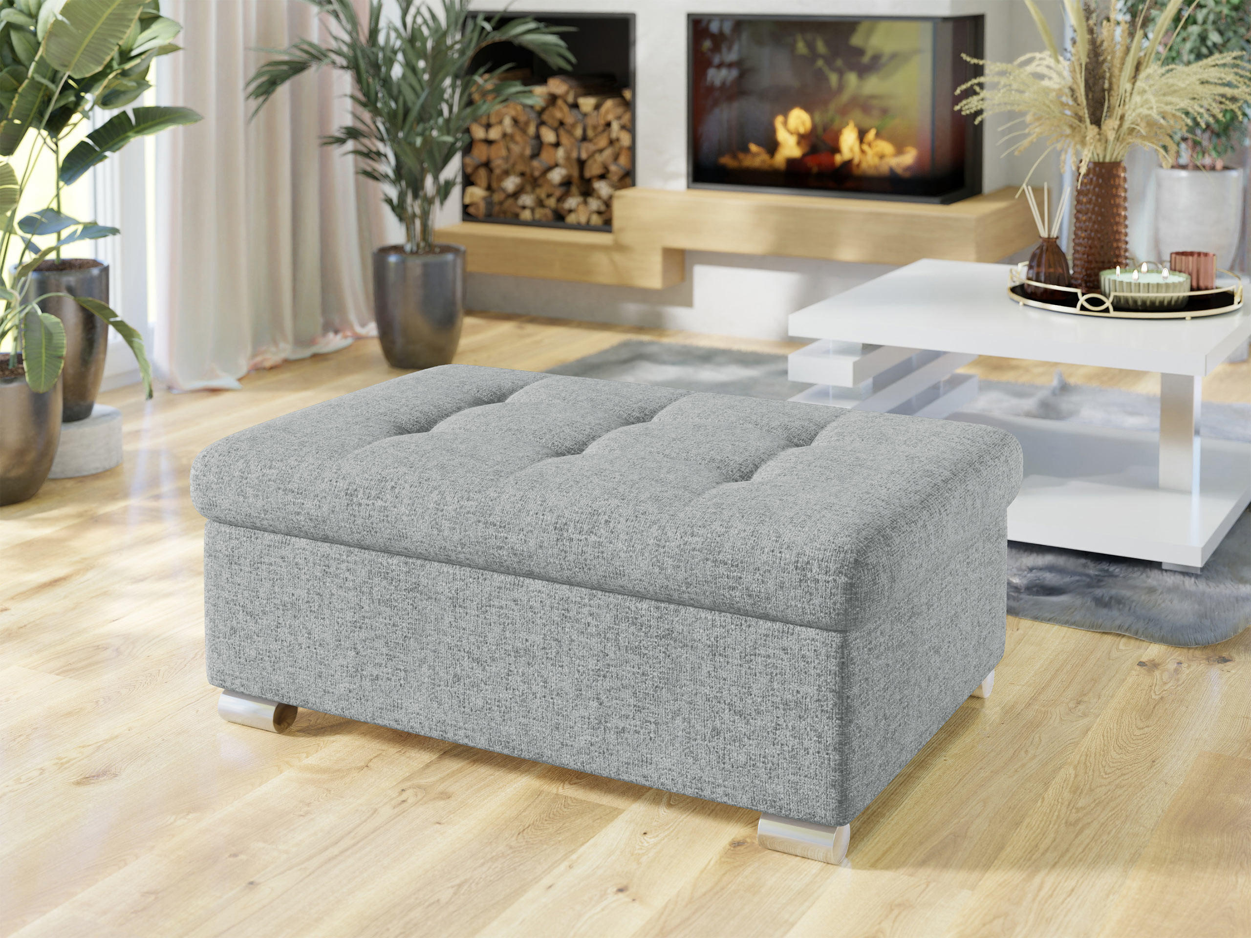 POLSTERHOCKER Niko Groß - Silberfarben/Hellgrau, Holz/Textil (96/41/70cm) - MIRJAN24