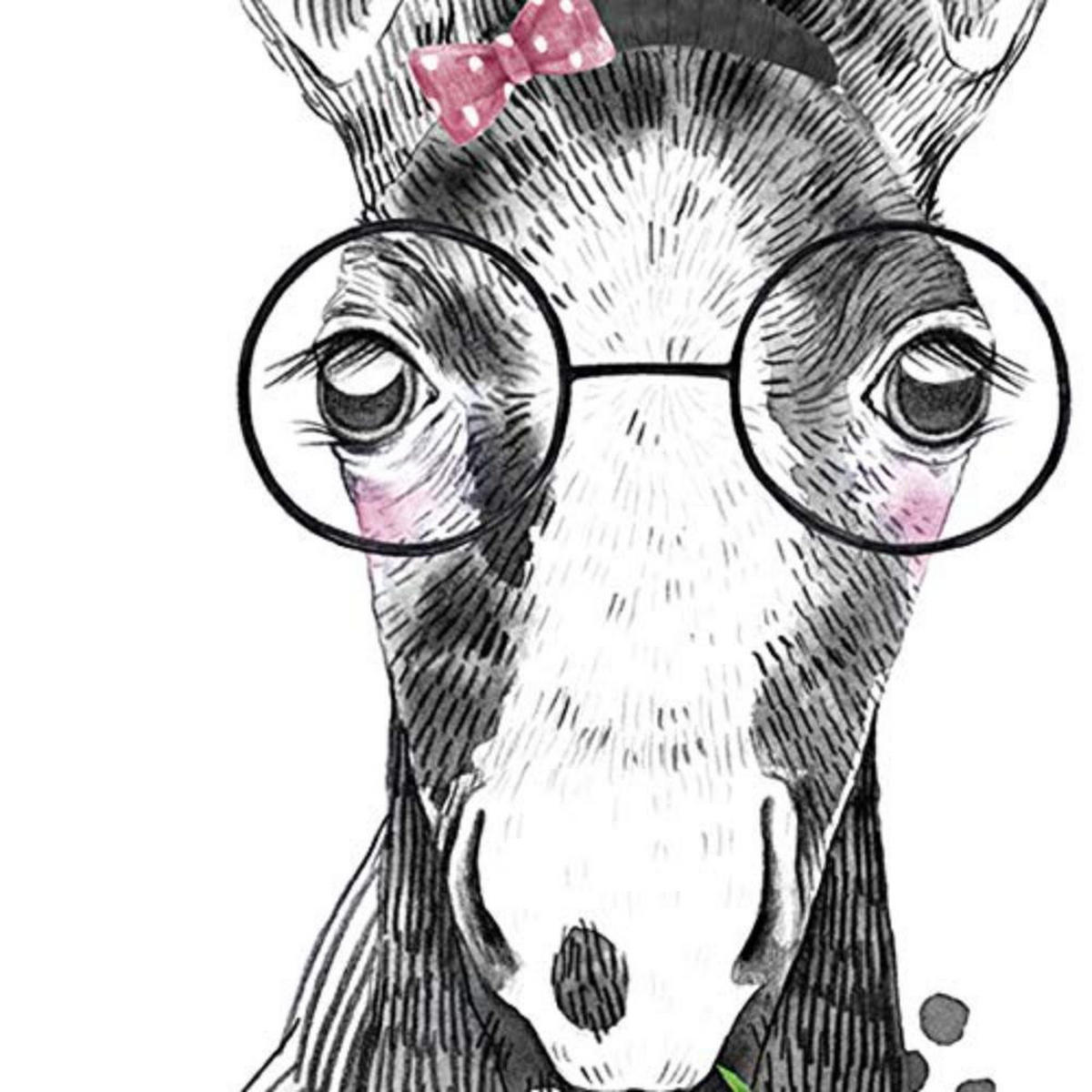 POSTER Set mit 4 Kinder Tiere mit Gläsern und Blumen A4 Schwarzer Rahmen - Schwarz, Papier (29.7/3cm) - Nacnic