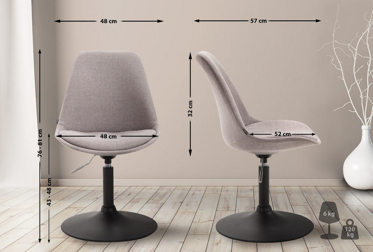 DREHSTUHL Stoff grau - Schwarz/Grau, Textil/Metall (48/76/57cm) - CLP