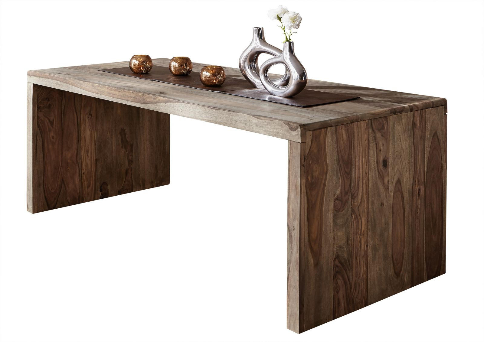 SCHREIBTISCH Sheesham 200x90x77 grau geölt NATURE GREY #712 - Grau, Holz (90/200/77cm) - Massivmoebel24