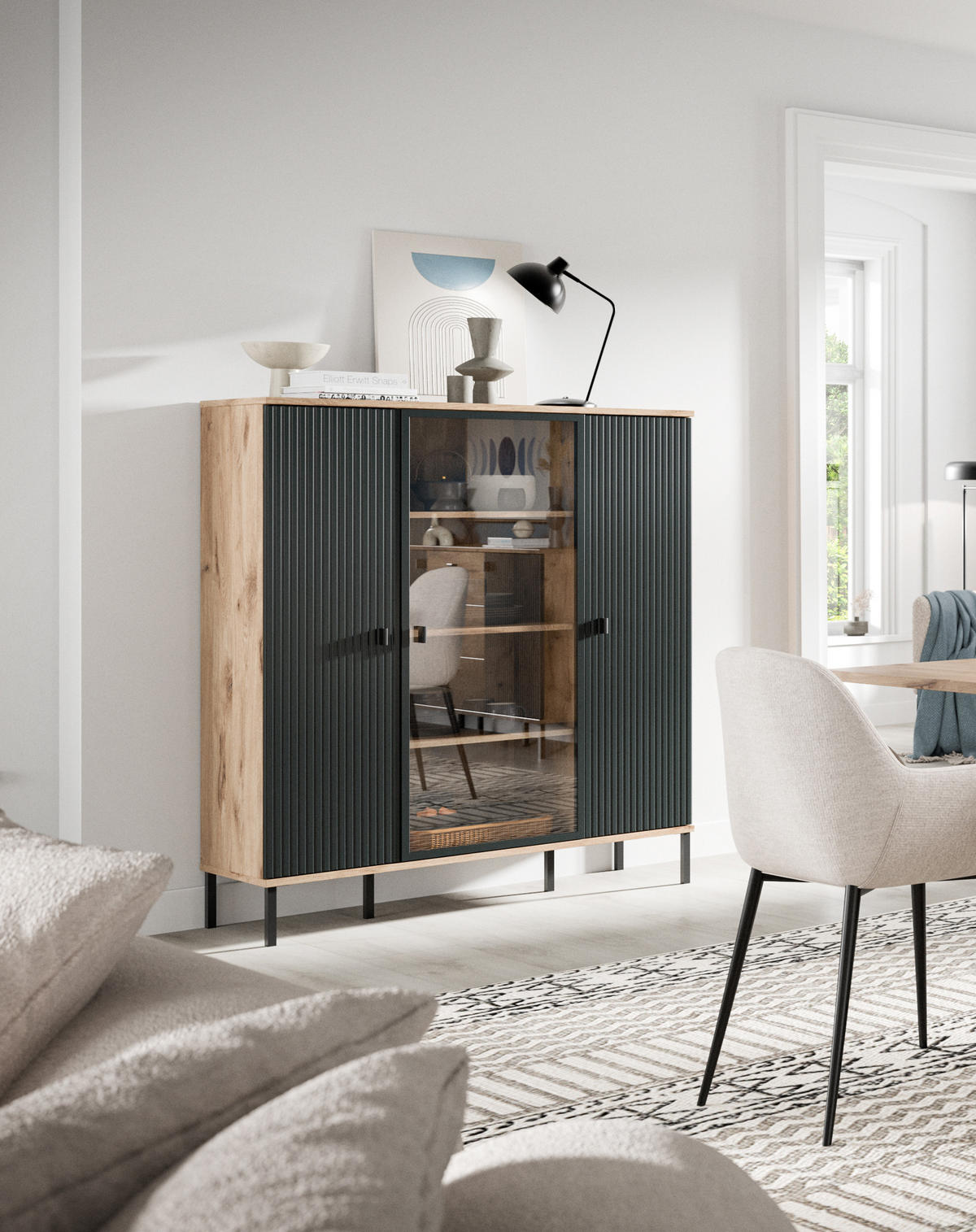 HIGHBOARD CHESS (B/H/T: ca. 115/137/41 cm) in Nox Oak Nachbildung/schwarz - Eichefarben, Holzwerkstoff (115/137/41cm)