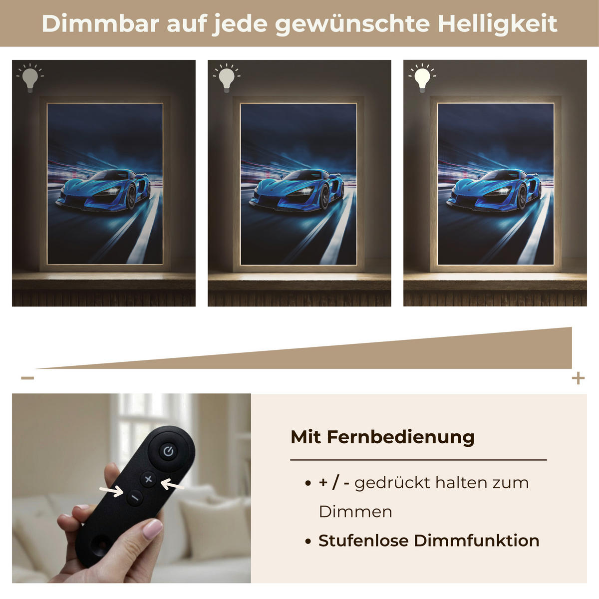 NÁSTĚNNÁ LAMPA S AKUMULÁTOREM Auto - Modrá - Chlapci - Dítě 30x40 cm - modrá, kompozitní dřevo (30/40/8cm) - OnlyWow