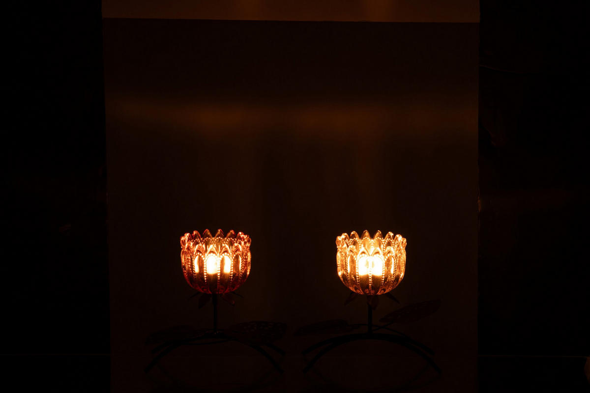 WINDLICHT BLUME (2ER SET) - Orange, Glas (10.5/18.5cm) - J-Line