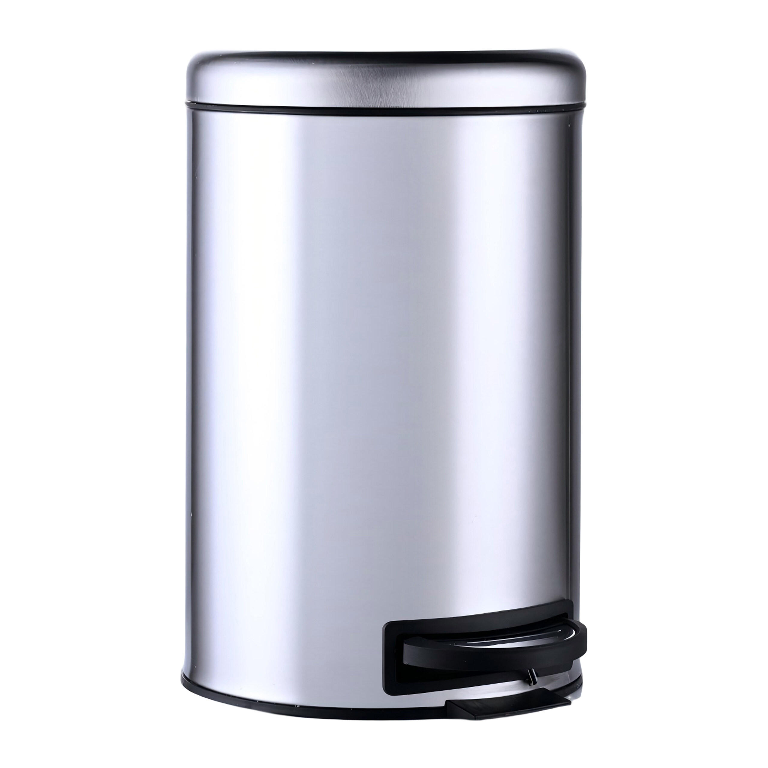 Relaxdays KOŠ Stříbrný kulatý pedál Soft-Close 12 l ocel