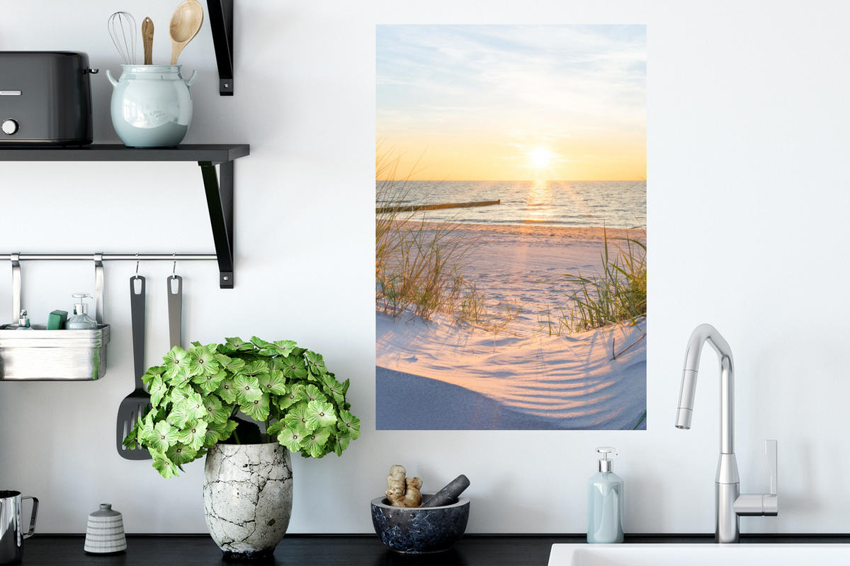 WANDTATTOO Strand - Sonne - Düne - Gras - Sand - Horizont 40x60 cm - Hellblau, Kunststoff (40/60/0.1cm) - MuchoWow