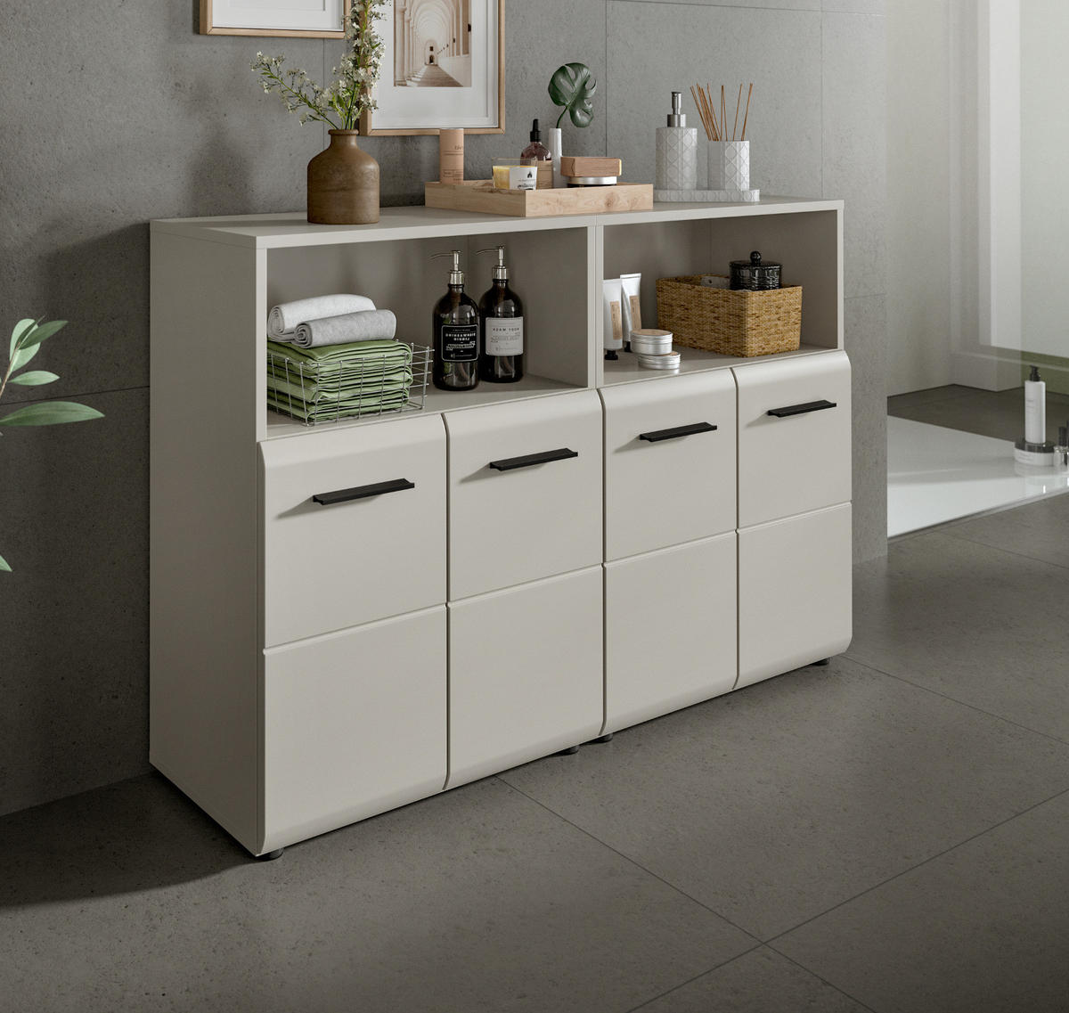 BADKOMMODE Kaschmir 120 x 80 cm, Badezimmer Kommode mit viel Stauraum - Kaschmir/Schwarz, Holzwerkstoff/Kunststoff (120/80/30cm) - Inn.Furn