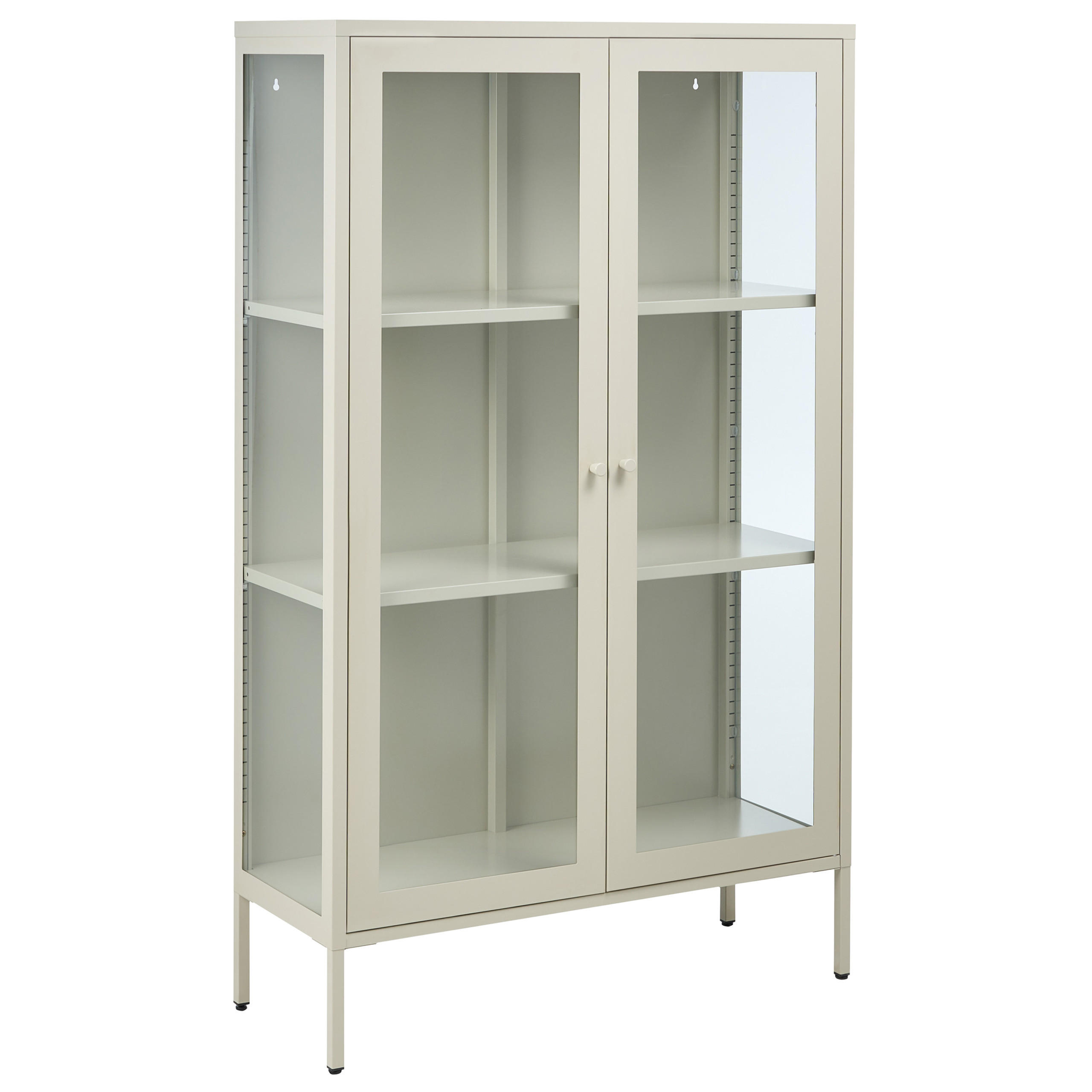 VITRÍNA se skleněnými dveřmi Kov 90 cm Světle béžová Nash - béžová, kov (90/150/35cm) - Beliani