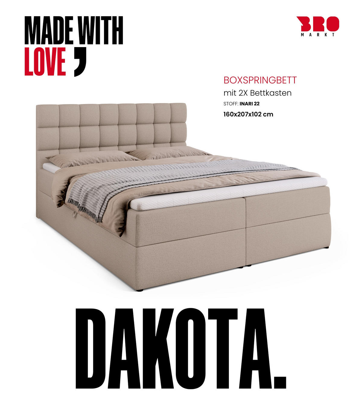 BOXBETT Dakota mit Topper 160/200 Beige - Beige, Textil (160/200cm) - Bromarkt