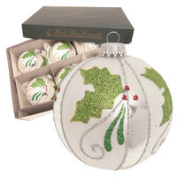 CHRISTBAUMKUGELN Ilex und Streifen Silberfarbig 8cm (Glas / 6 Stk.) - Silberfarben, Glas (8/8/8cm) - Krebs Glas Lauscha