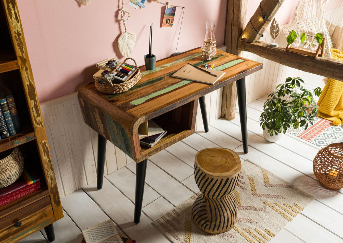 SCHREIBTISCH Altholz 116x59x79 mehrfarbig lackiert SIXTIES #104 - Multicolor, Holz (59/116/79cm) - Massivmoebel24