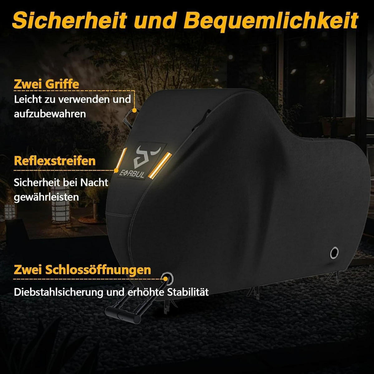 FAHRRADABDECKUNG für 2-3 Fahrräder 221 x 119 x 119 cm wasserdicht 420D-Gewebe - Schwarz, Textil (119/119/221cm)