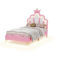 KINDERBETT 90/200 cm Rosa mit LED-Beleuchtung und krönenförmigem Kopfteil - Rosa, Kunststoff (90/200cm) - OKWISH