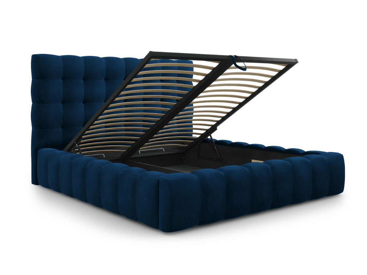 BETT mit Bettkasten und Kopfteil Mamaia aus Samt königsblau 180x200cm - Blau, Textil (180/200cm) - Micadoni