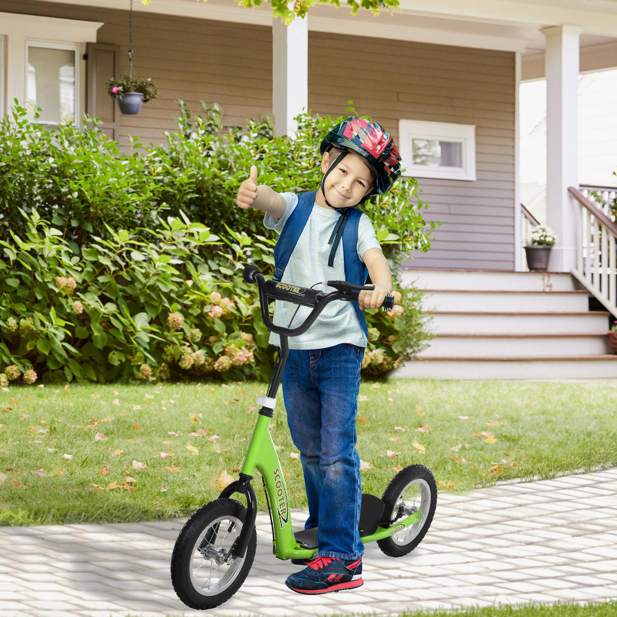 KINDERSCOOTER DE-16923 Große Räder & höhenverstellbarer Lenker Grün - Grün, Metall (117/52/85cm) - ComfortXL