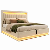 POLSTERBETT mit Stauraum & LED 160x200 cm Beige inkl. Matratze - Beige, Metall (160/200cm) - Meubliv