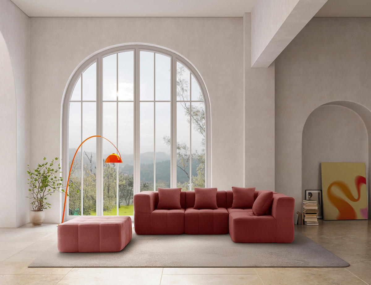 ECKSOFA Bouclé-Stoff Terrakotta-Rot - Terracotta, Textil (260/190cm) - MILYsofa