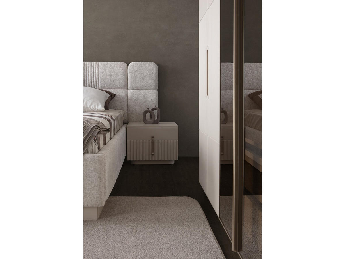 BETTANLAGE LINE Schlafzimmer-Set, 4-teilig, Creme, Bett mit Kopfteil 2 Nachttischen und Kleiderschrank - Creme, Leder/Holzwerkstoff (160/200cm) - Villa Möbel