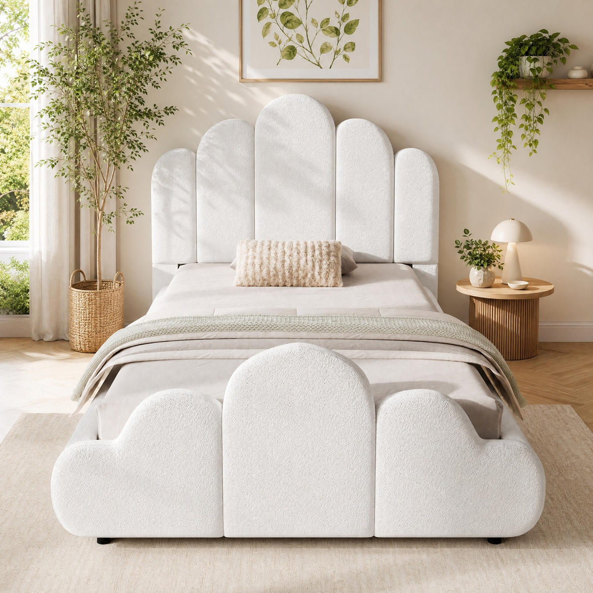POLSTERBETT 90/200 mit gepolstertem Kopfteil und Bouclé in Beige - Beige, Holzwerkstoff/Textil (90/200cm) - EVRYAE