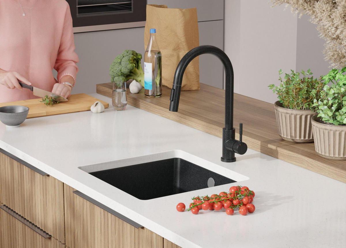 UNTERBAUSPÜLE GRANIT Venedig Easy, 2-er set Anthrazit 46/44 cm 1 Becken + Ablauf-Set ab 50er Unterschrank - Chromfarben/Anthrazit, Kunststoff (46/20/44cm) - Primagran