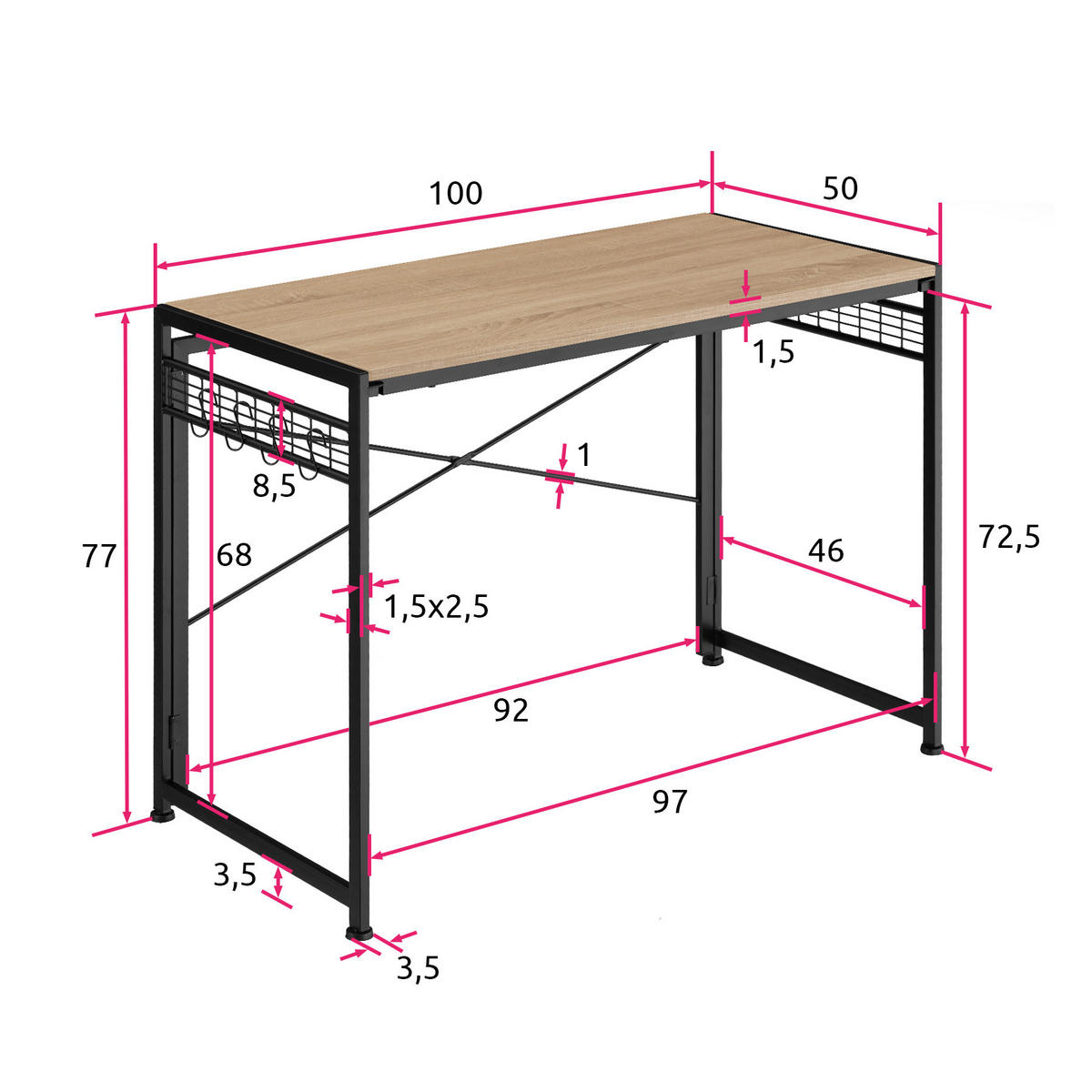 SCHREIBTISCH Paterson,102 x 51 x 77 cm,Industrial Holz hell, Eiche Sonoma - Naturfarben, Holzwerkstoff (102/51/77cm) - tectake