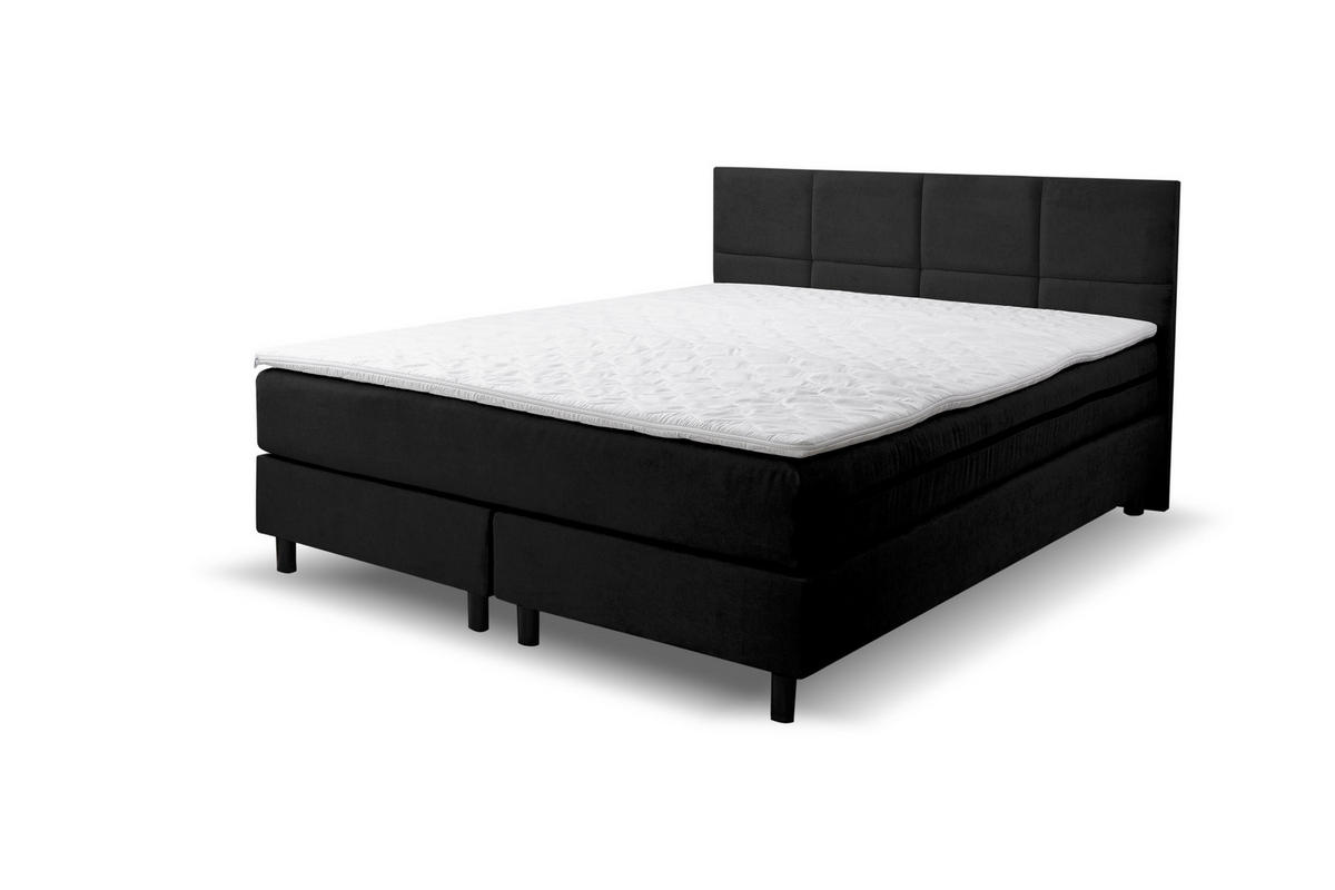 BOXSPRINGBETT Kansas, Polsterbett Maße: 160x200 cm, Farbe: Schwarz, Velourstoff, Doppelbett mit Bonell-Matratze H3 inkl. Topper - Schwarz, Holz/Kunststoff (160/200cm) - VENASI MÖBEL