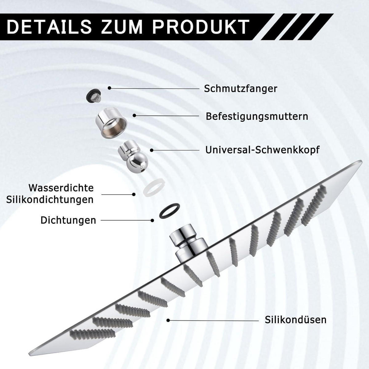 DUSCHKOPF Regendusche 40 x 40 cm Edelstahl Chrom - Silberfarben, Metall (20/12.7/20cm)