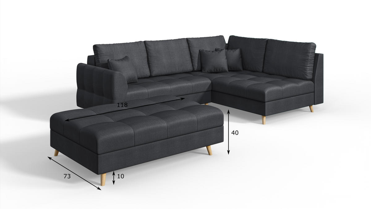 ECKSOFA MIT HOCKER Lorine Mikrofaser Anthrazit - Hellbraun/Anthrazit, Buchenholz/Textil (231/161cm) - S-Style Möbel