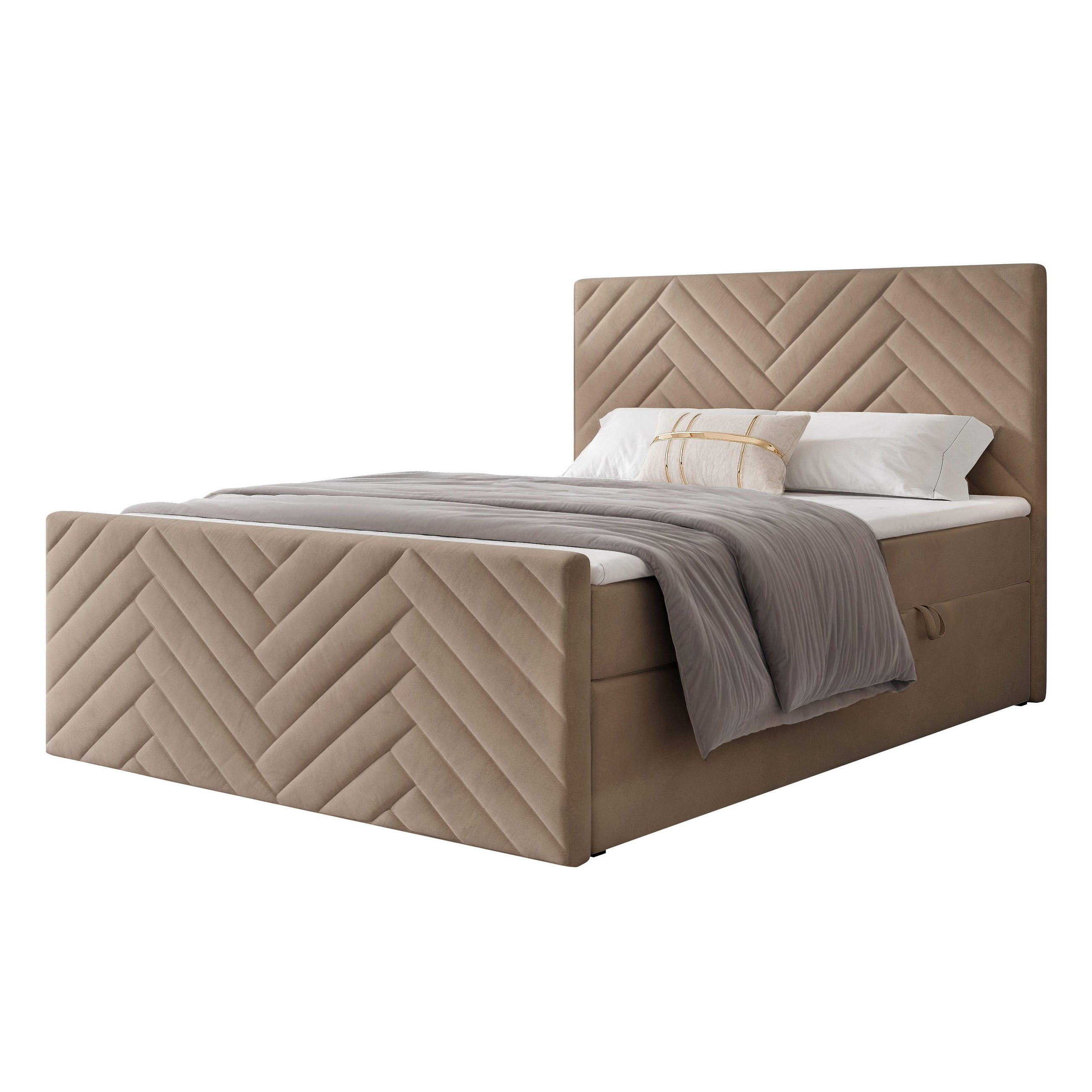 BOXBETT NEREA PLUS 200/200 cm mit Matratze und Topper, Hellbraun - Hellbraun, Holzwerkstoff/Textil (200/200cm) - Idohome