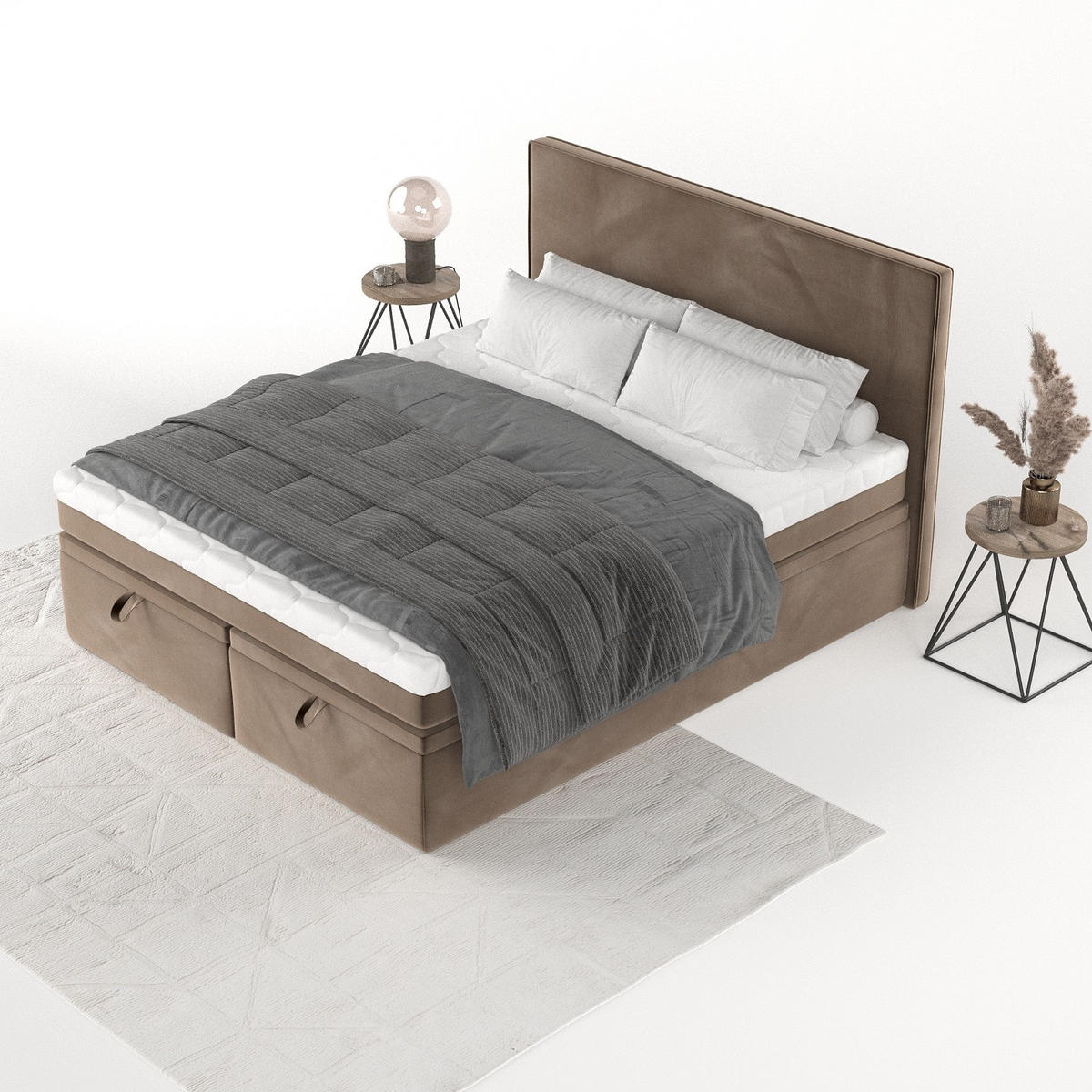 BOXBETT Zalla 200/200 cm Braun im Paros Stoff - Schwarz/Braun, Holz/Holzwerkstoff (200/200cm) - AltaBeds