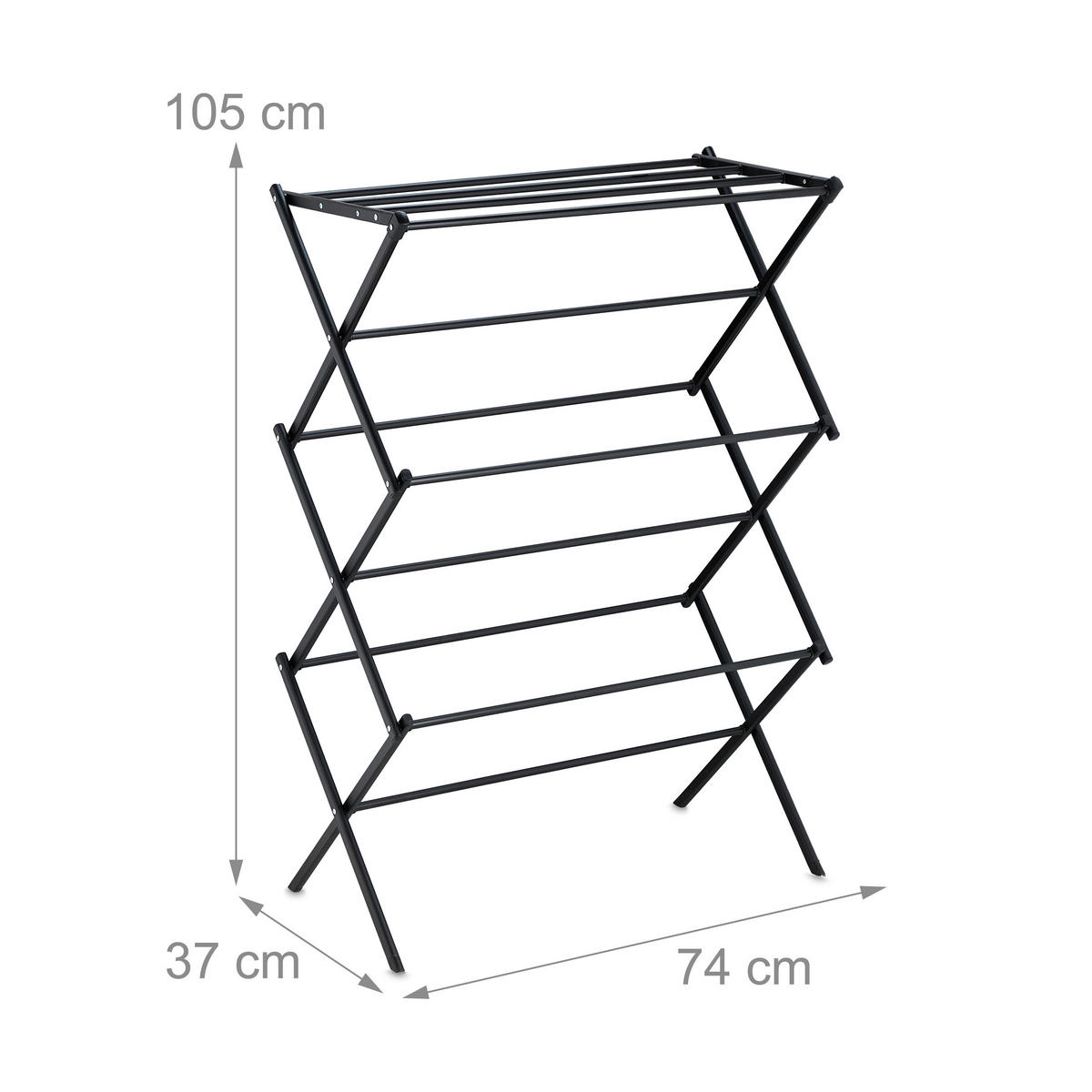 STOJAN na prádlo - čierna, kov/plast (74/105/37cm) - Relaxdays