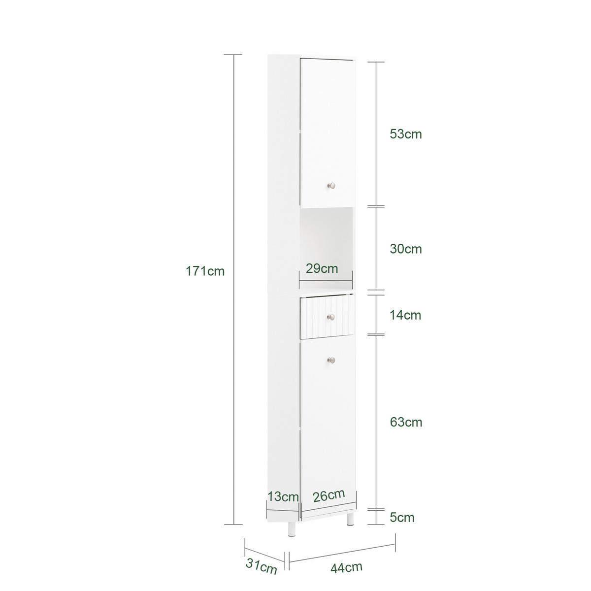HOCHSCHRANK Weiß - Weiß, Holzwerkstoff (44/171/31cm) - SoBuy