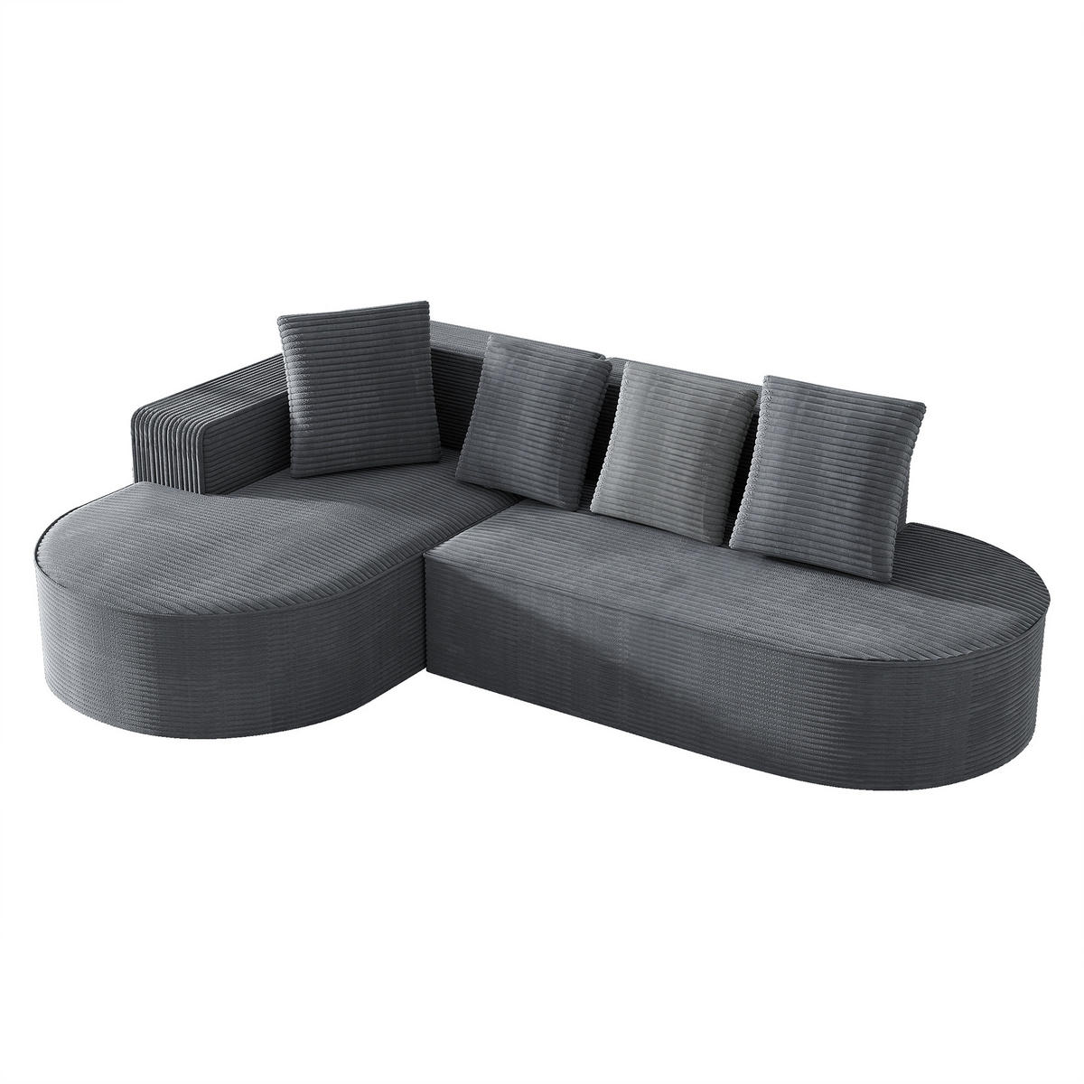 CANAPEA de colț din fleece granulat, design lounge fără ramă, nu necesită asamblare. - gri, material textil (265/67cm) - Urban Meuble