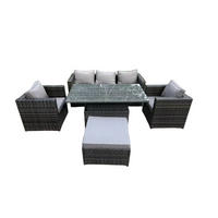 GARTENSET Polyrattan 6-Sitzer - Dunkelgrau/Grau, Glas/Kunststoff - Fimous