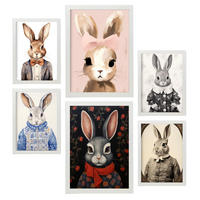 POSTER Set Mit 6 Kaninchen Und Hasen A3 & A4 Weißer Rahmen - Weiß, Papier (29/3cm) - Nacnic