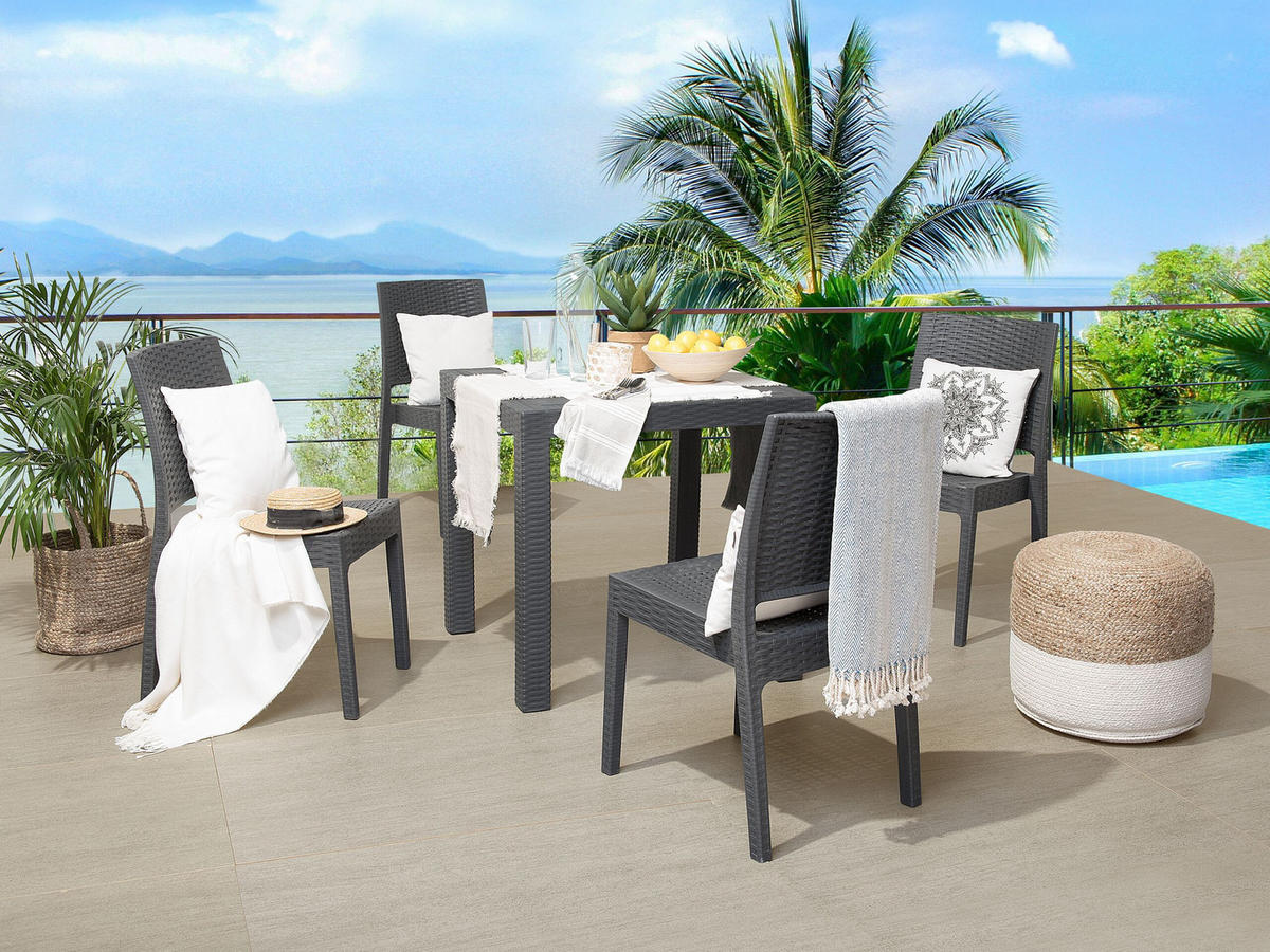 GARTENTISCH Rattanoptik graphitgrau 80/80 cm Fossano - Graphitfarben, Kunststoff (80/80/76cm) - Beliani