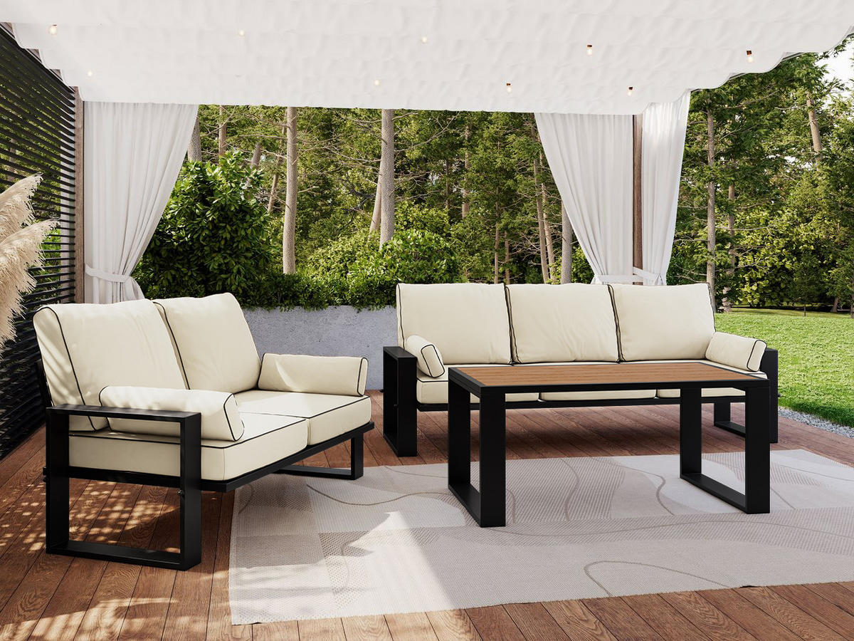 GARTENMÖBEL-SET ELBA:  1x Tisch, 2x Sofa - Beige - Beige, Textil - MKS