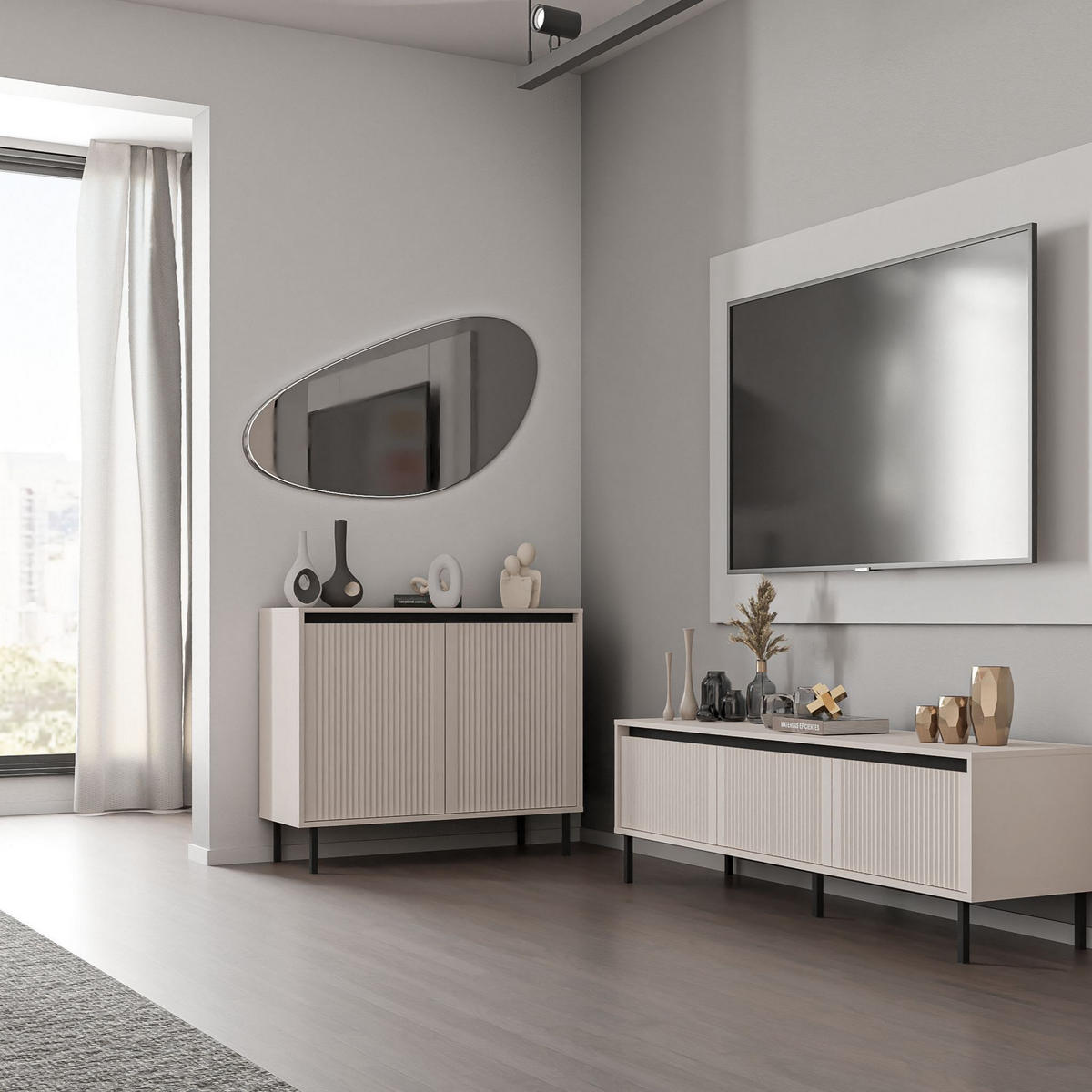 SIDEBOARD OSTIA 100/85/40cm 2 Türen Beige - Beige, Holzwerkstoff (100/85/40cm) - MASSENO